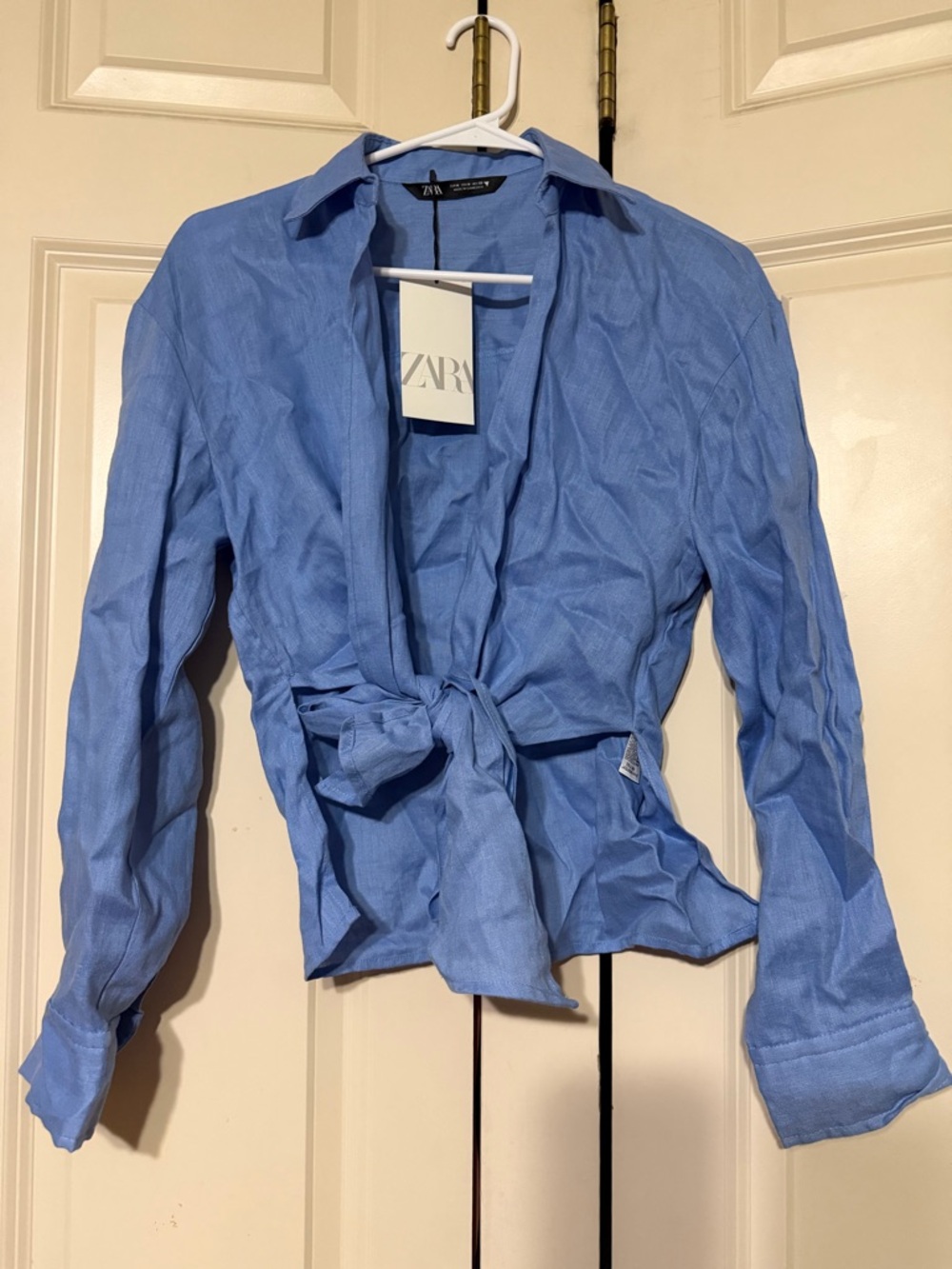Zara Sky Blue Tie-Front Button Shirt